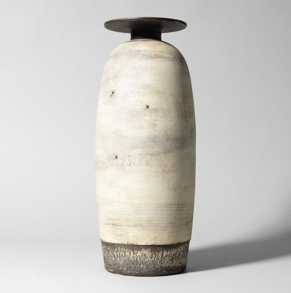 Tall bottle vase with disc by Hans Coper