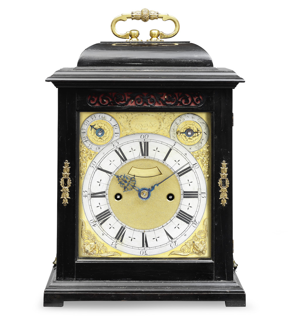 17th-century ebony cased quarter repeating striking table clock by Thomas Tompion