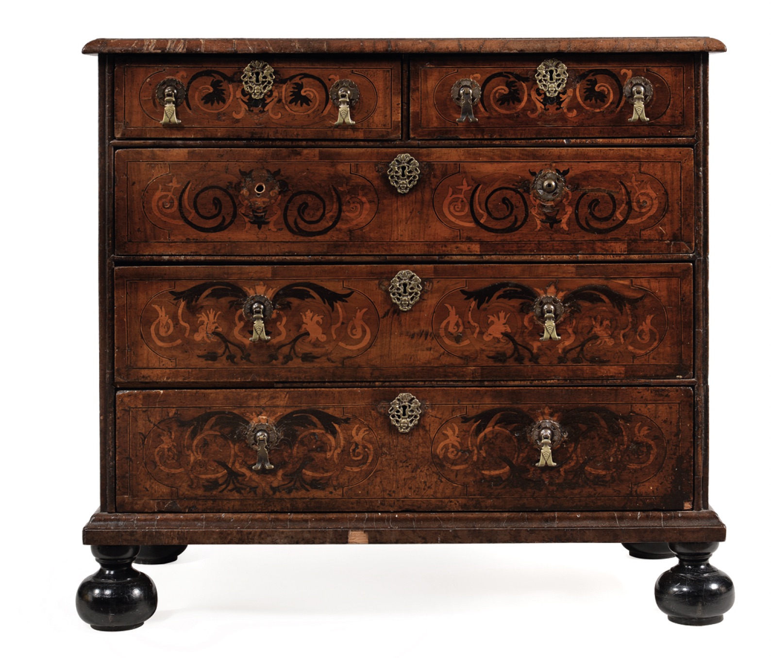 A William and Mary walnut and marquetry chest of drawers, c. 1690