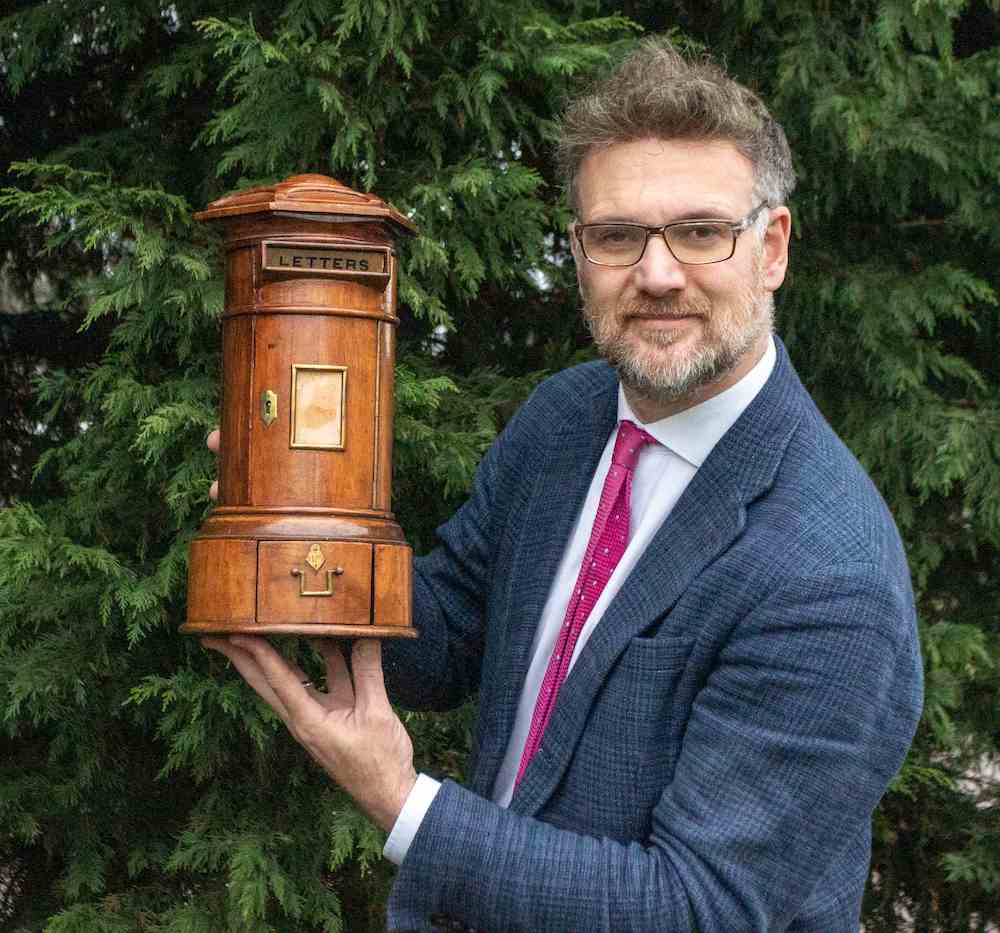 Charles Hanson with Queen Victoria's table letter box