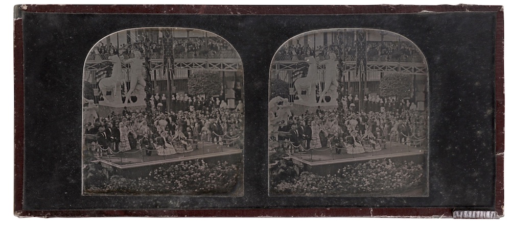 An antique stereoscopic featuring Queen Victoria and Prince Albert at Crystal Palace