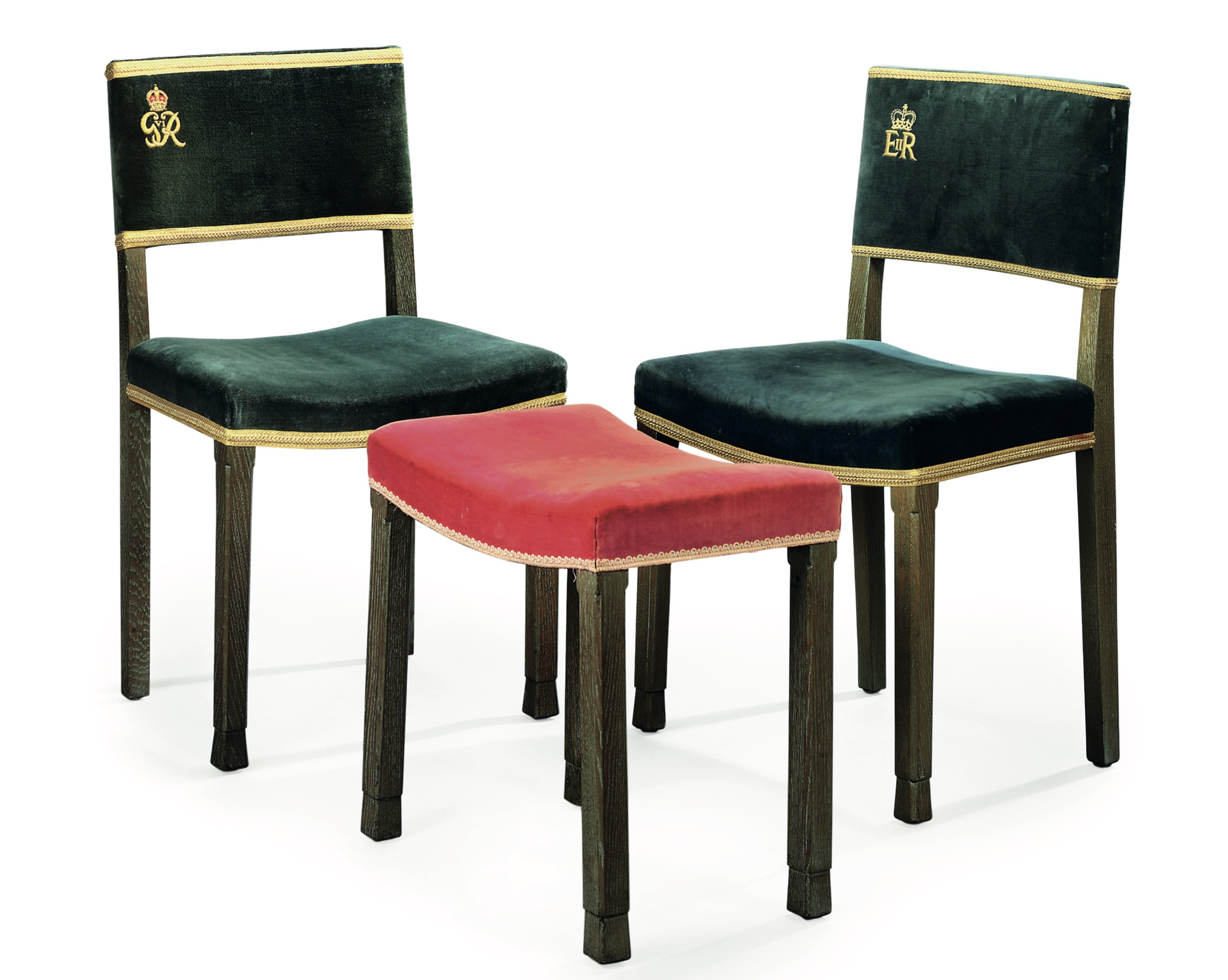A collection of chairs made for a British coronation