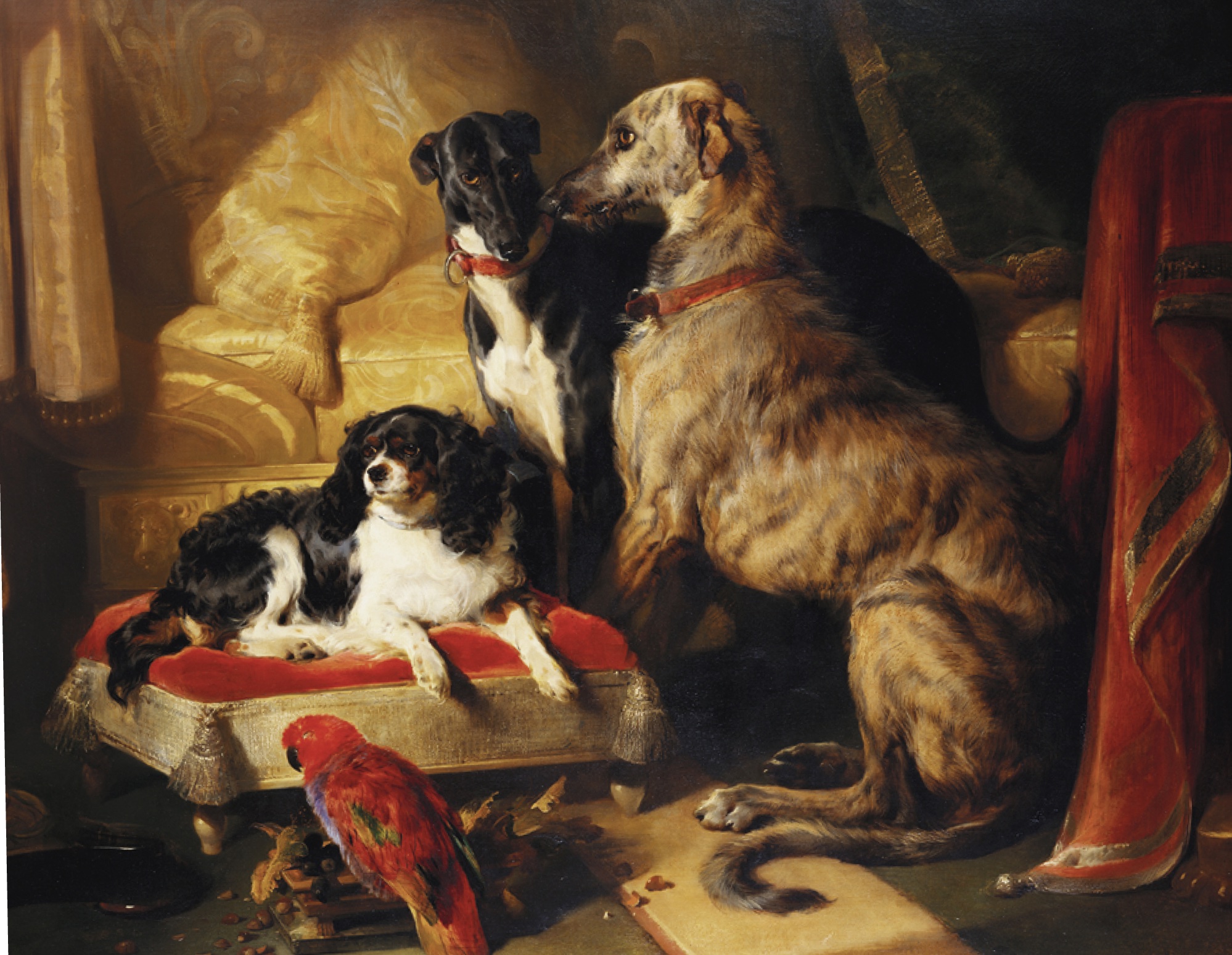 Edwin Landseer (1802-1873) 'Hector, Nero and Dash with theParrot Lory', 1838