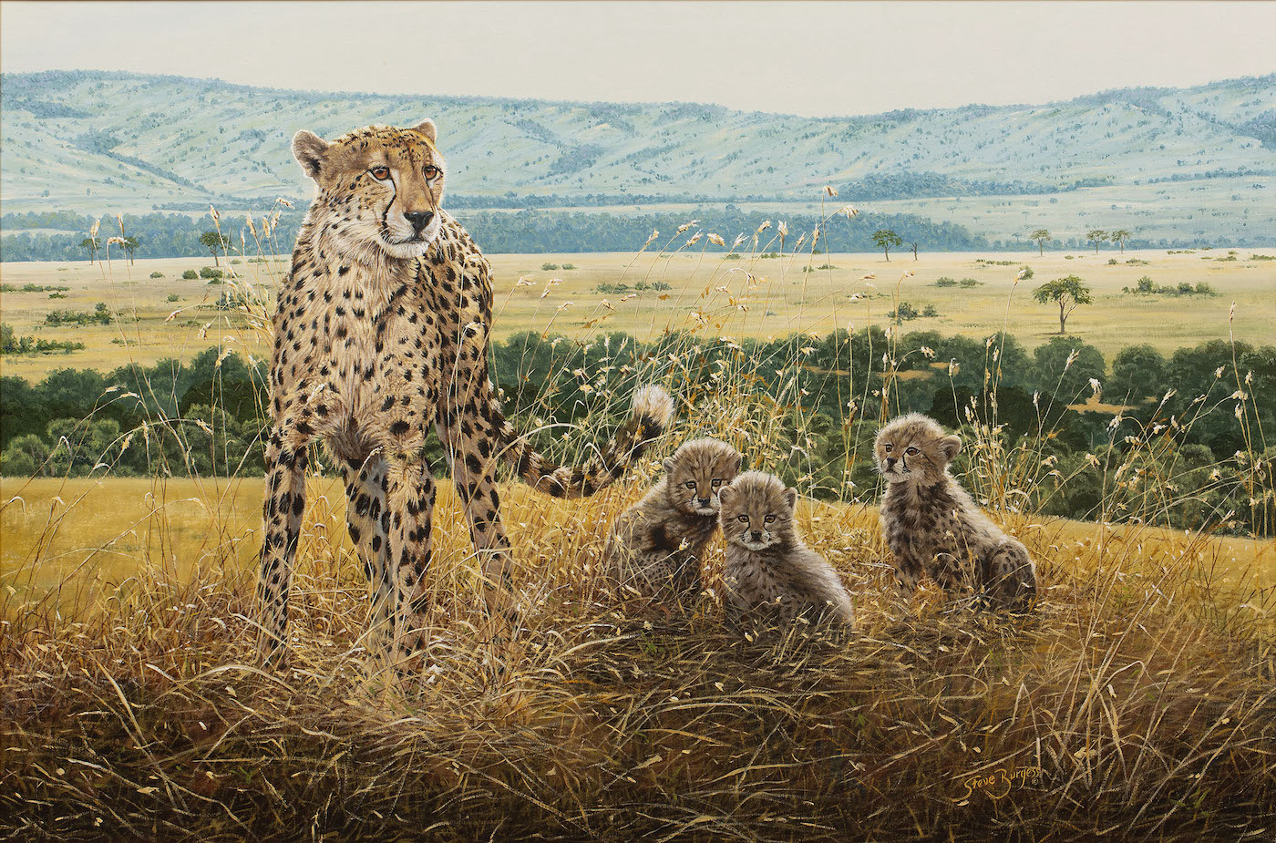 Steve Brugess painting of leopard and cubs