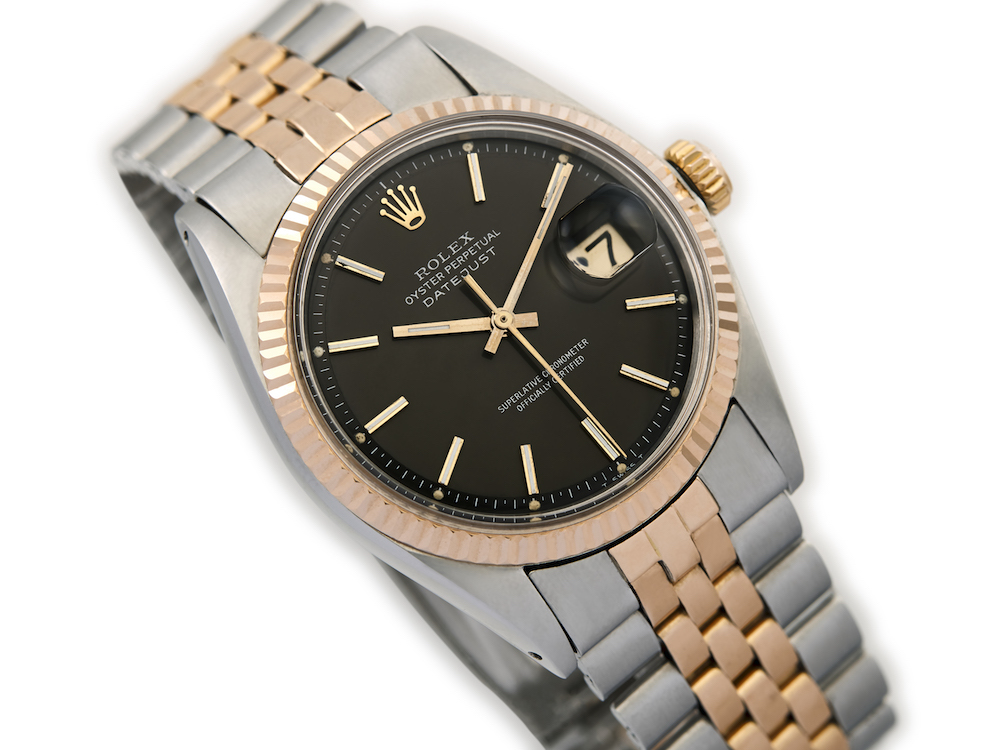 Rolex Oyster DateJust Bi Metal Pink Gold Steel Black Dial