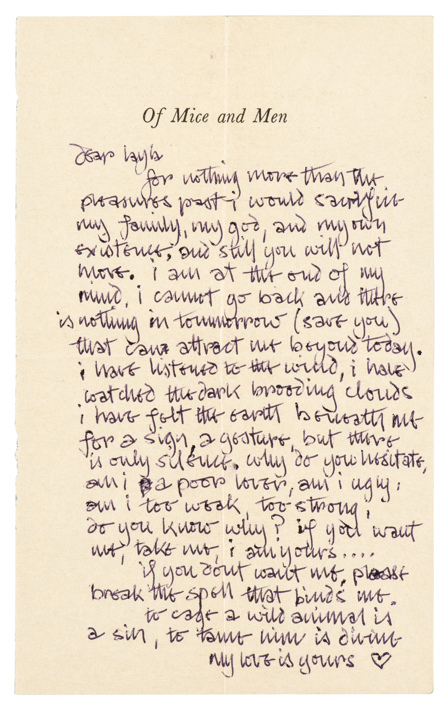 love letter from Eric Clapton to Pattie Bpyd written in 1970