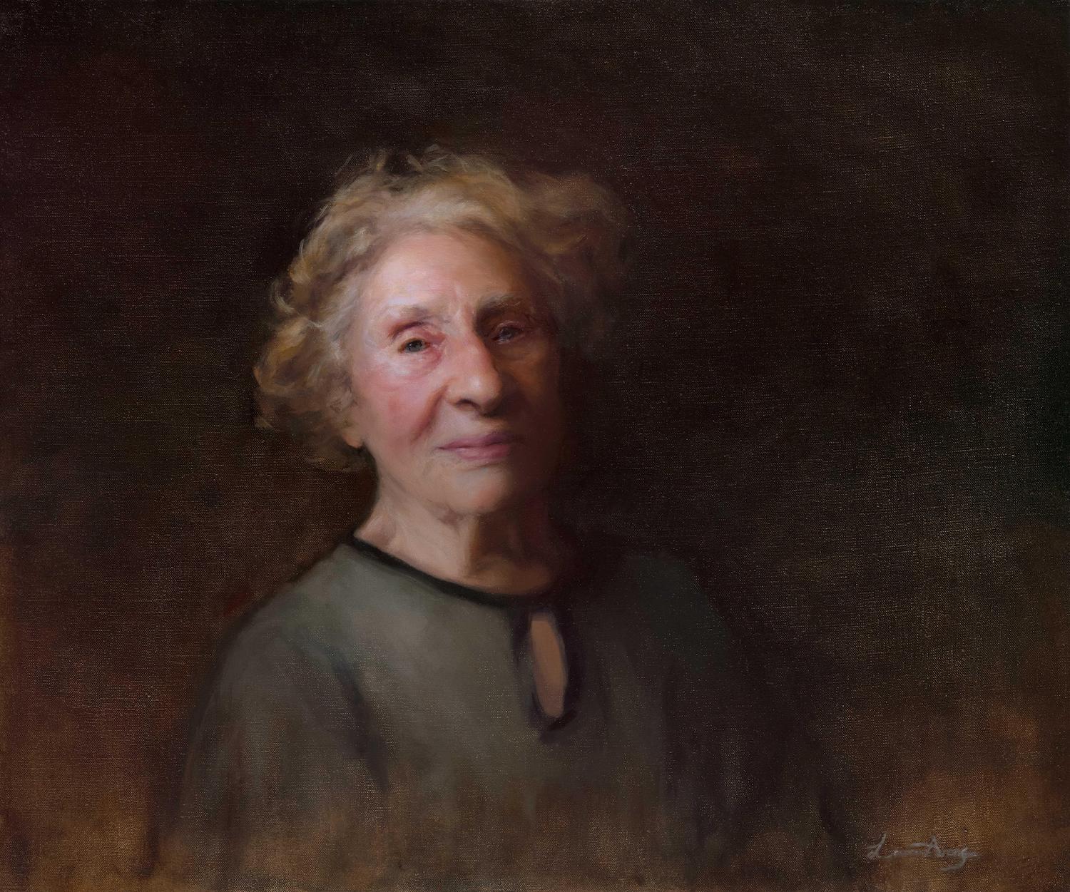 Portrait of Susan Pollack, survivor of Auschwitz Birkenau by portrait painter Laura Arenson