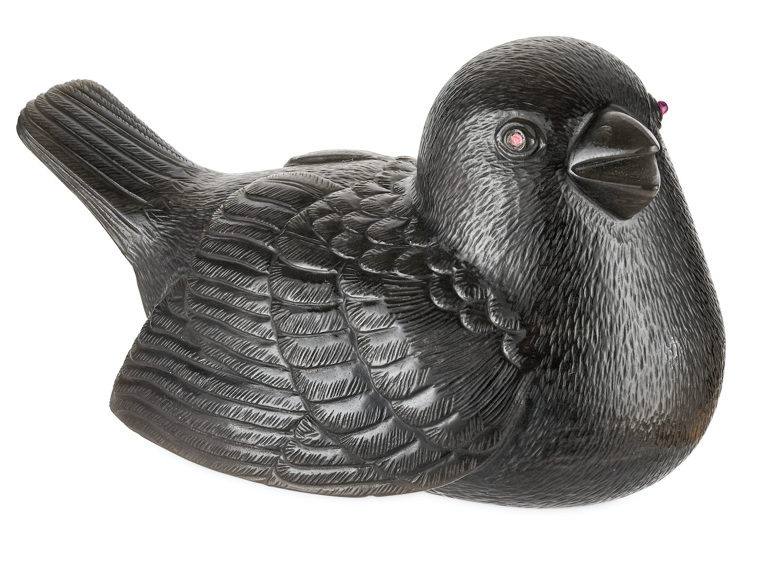 A Fabergé jewelled obsidian model of a dust bathing sparrow