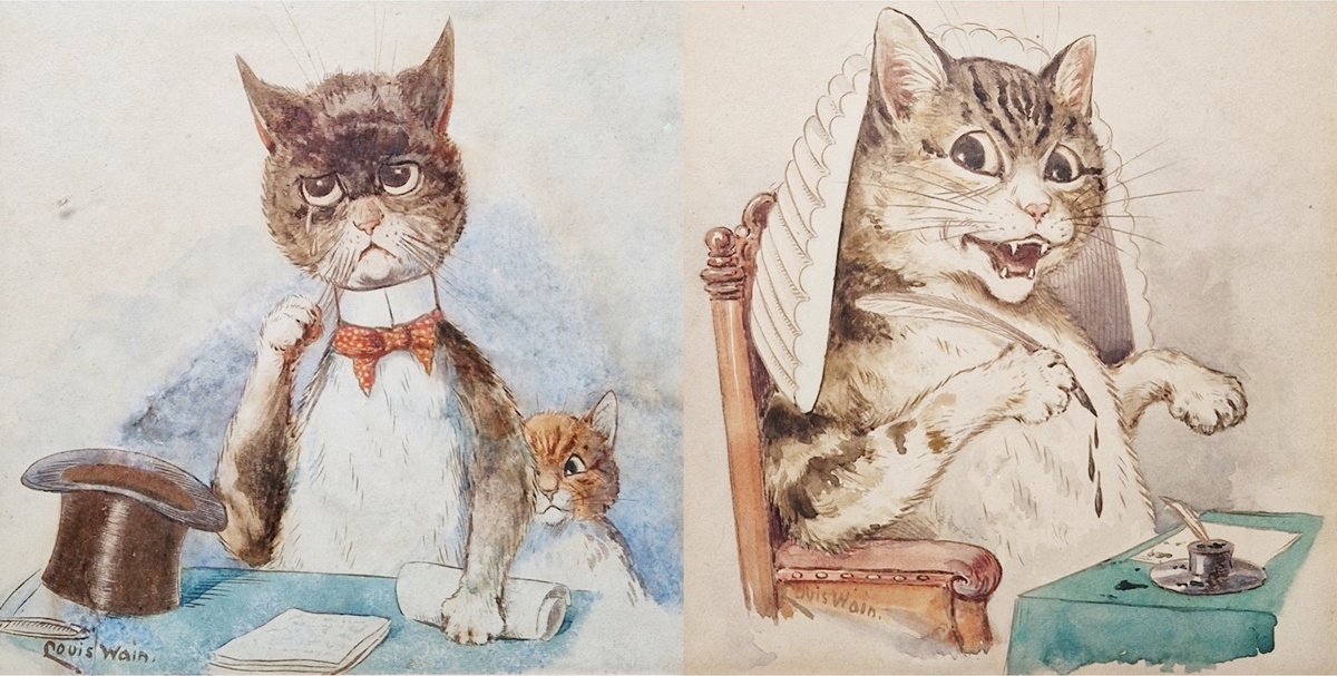 Louis Wain cartoon of cats in a courtroom