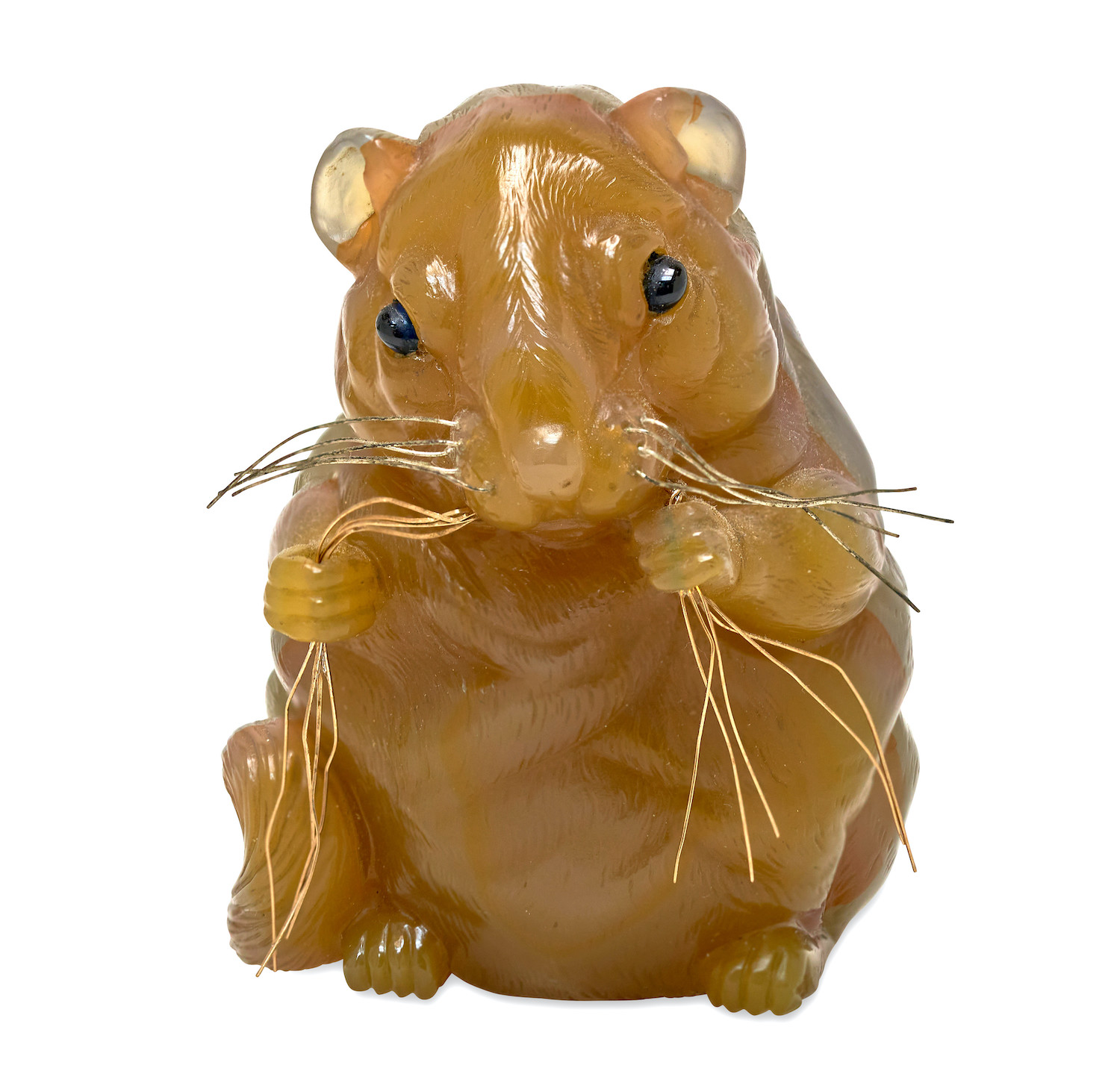 A Faberge extremely rare jewelled silver and gold mounted life-size agate model of a dormouse 