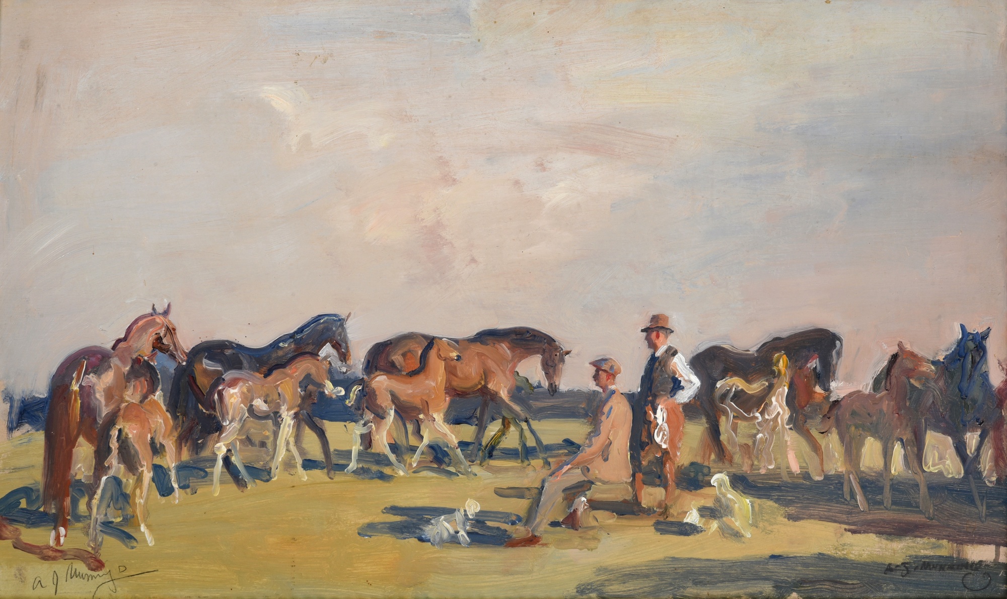 A sketch by Sir Alfred Munnings entitled 'Lord Astor on Shooting Stick with Horses'