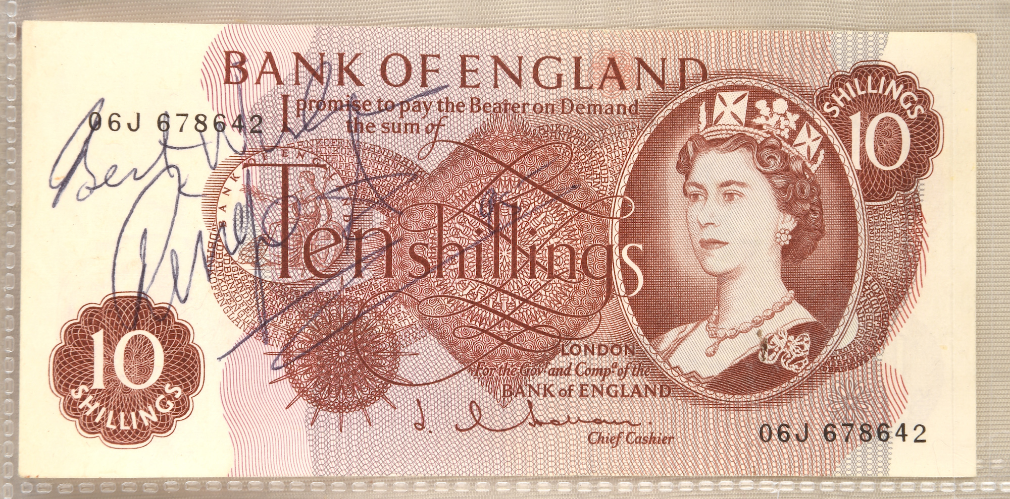 A Ten Shillings note signed by Ringo Starr