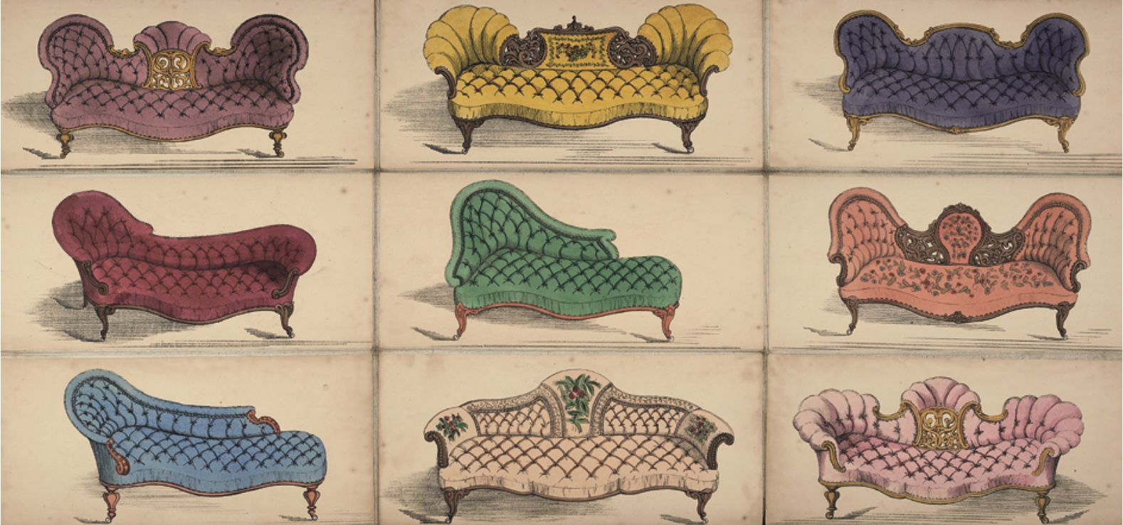 Illustrations of antique sofas