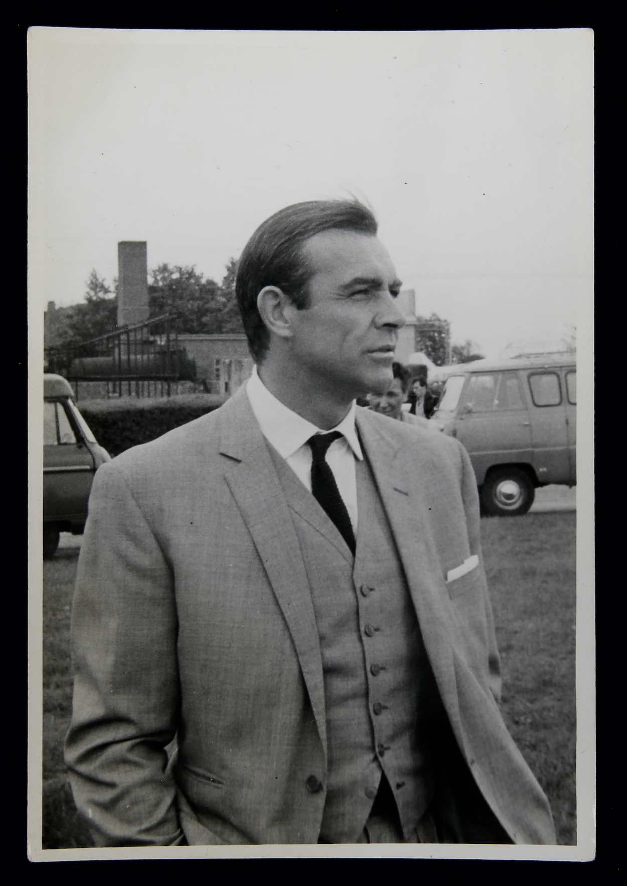 A photograph of Sean Connery as James Bond in Goldfinger