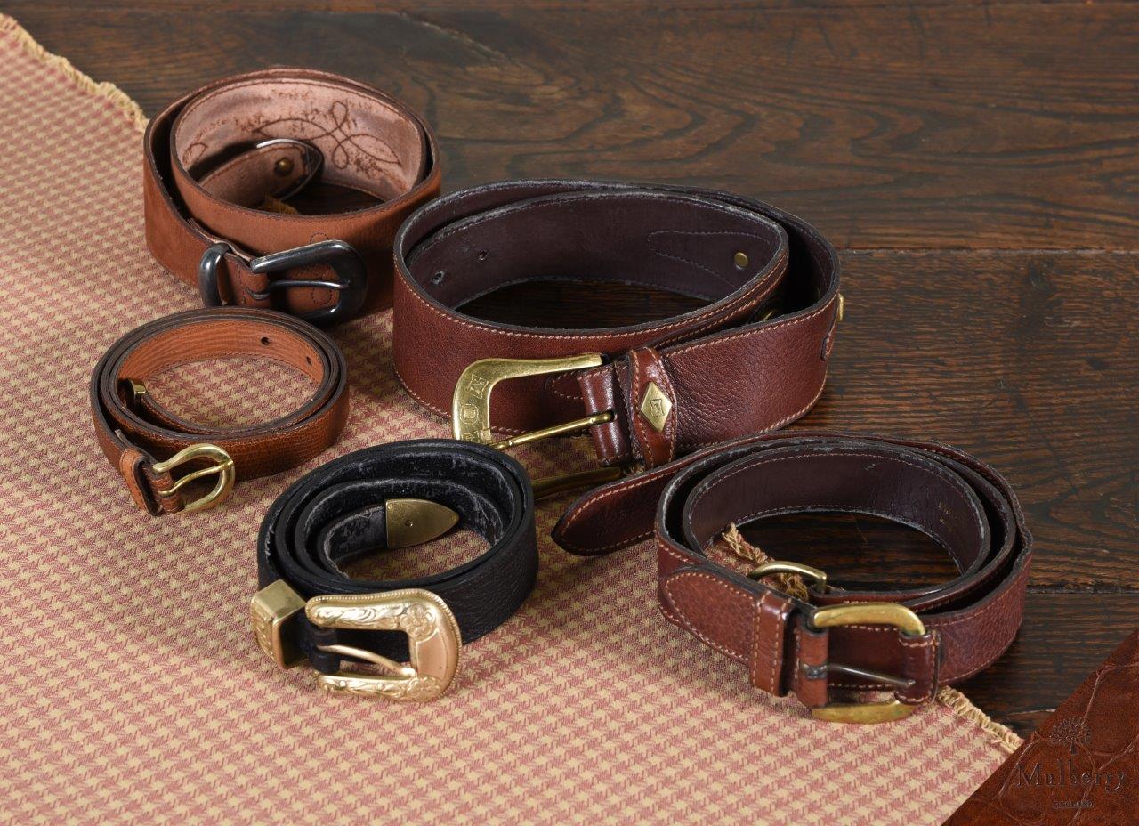 A collection of Mulberry leather belts