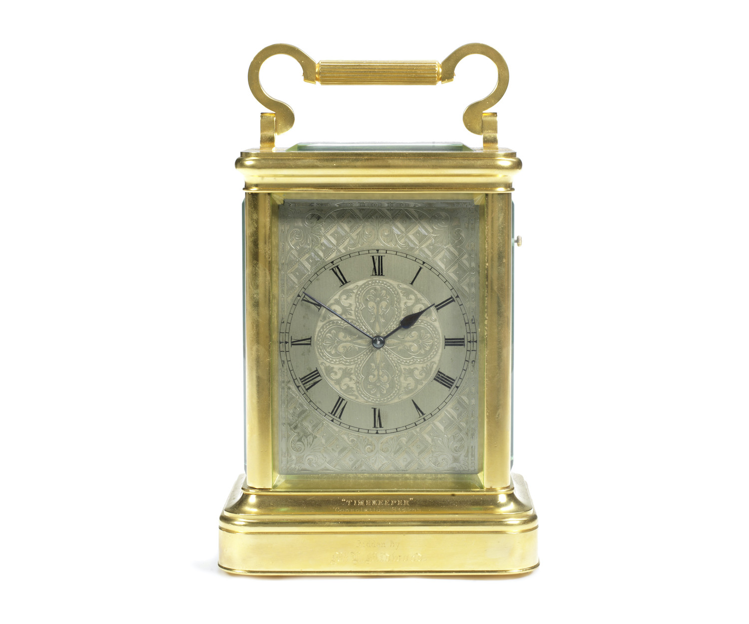 A late 19th century English gilt brass twin fusee giant carriage clock