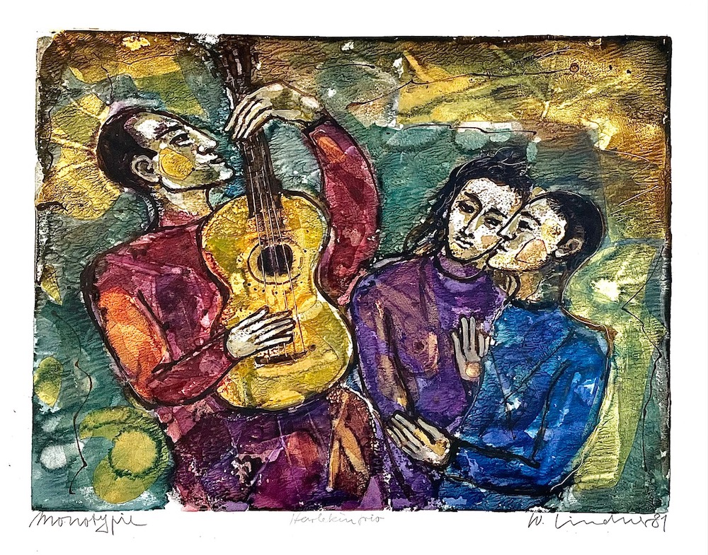 A painting of a Harlequin Trio