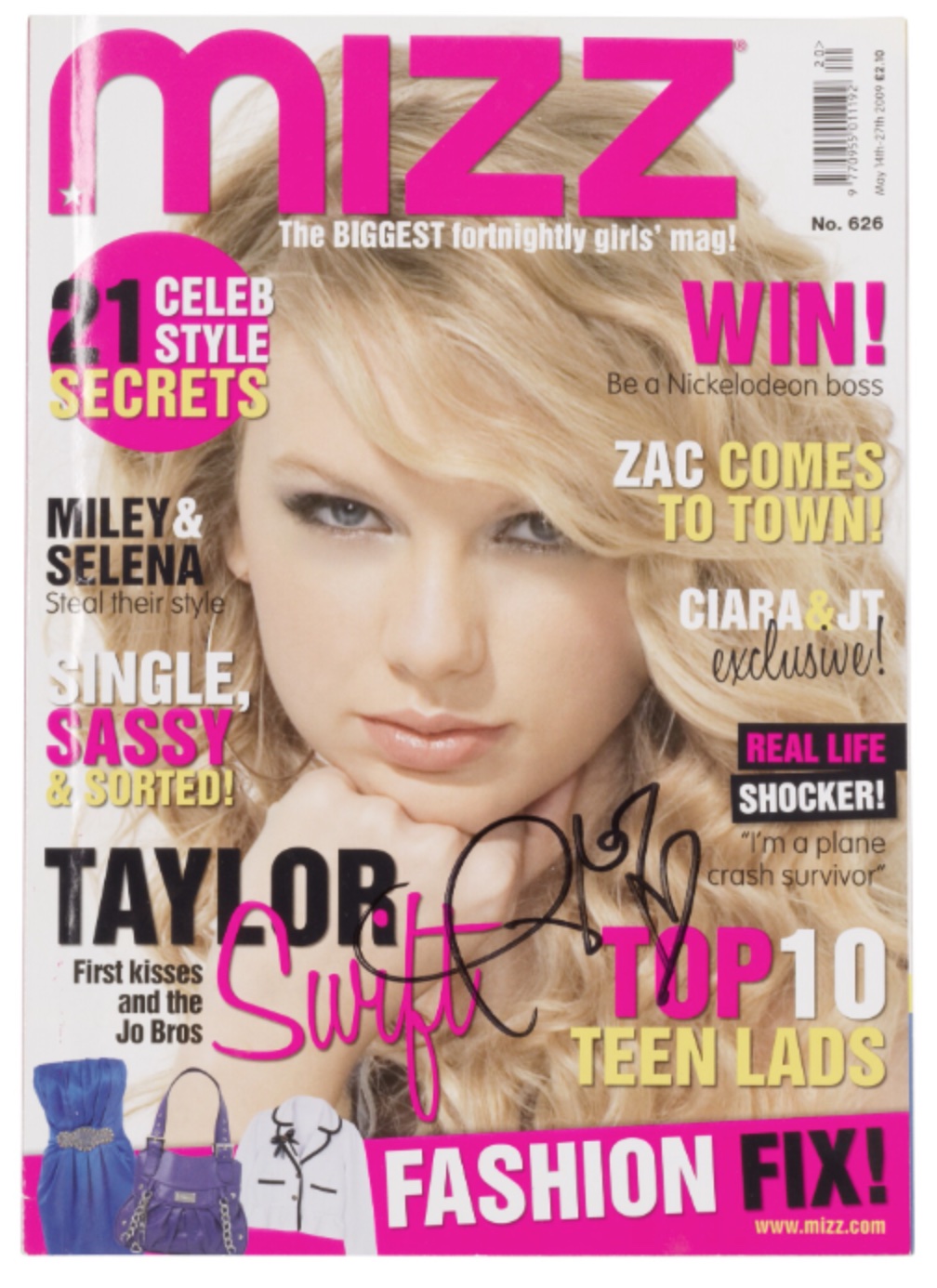 A copy of MIZZ magazine signed by cover star Taylor Swift