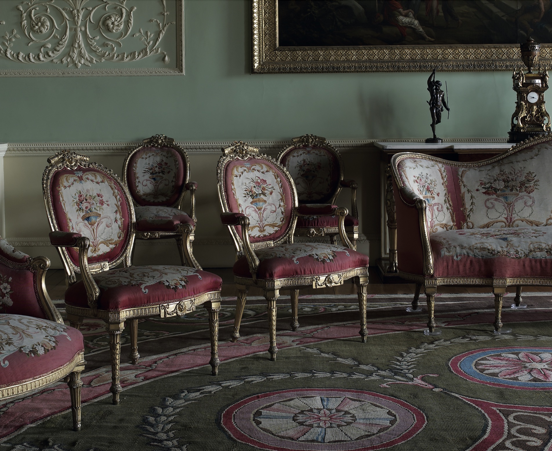 The Music Room at Harewood House harmonises green and pink