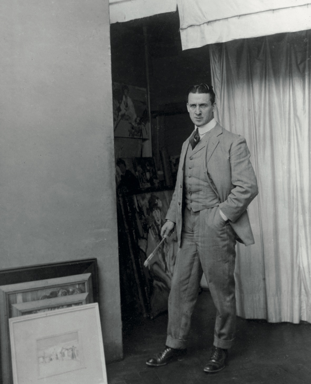 The artist JD Fergusson in his Paris studio c.1910