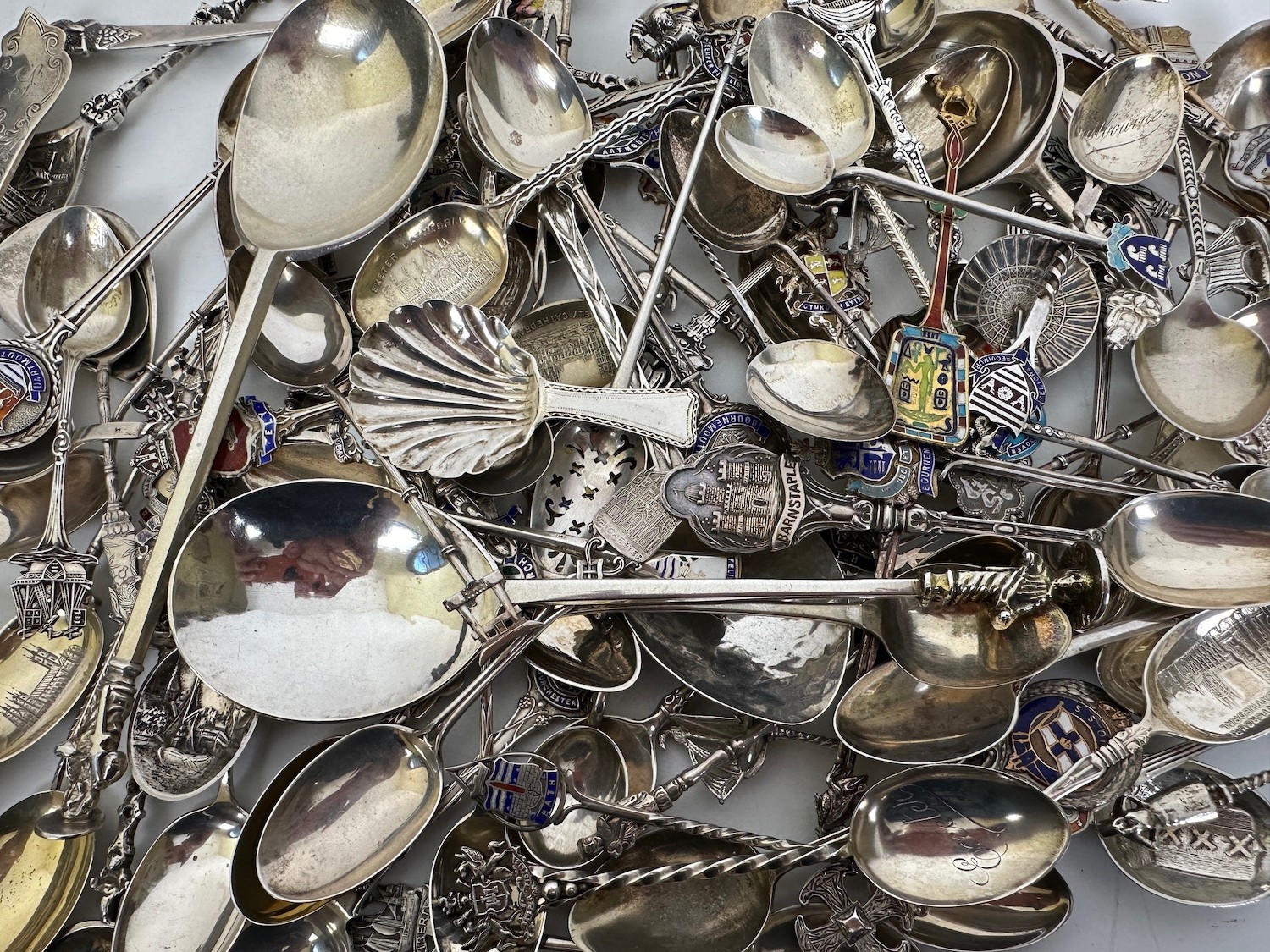 A collection of antique and vintage silver spoons