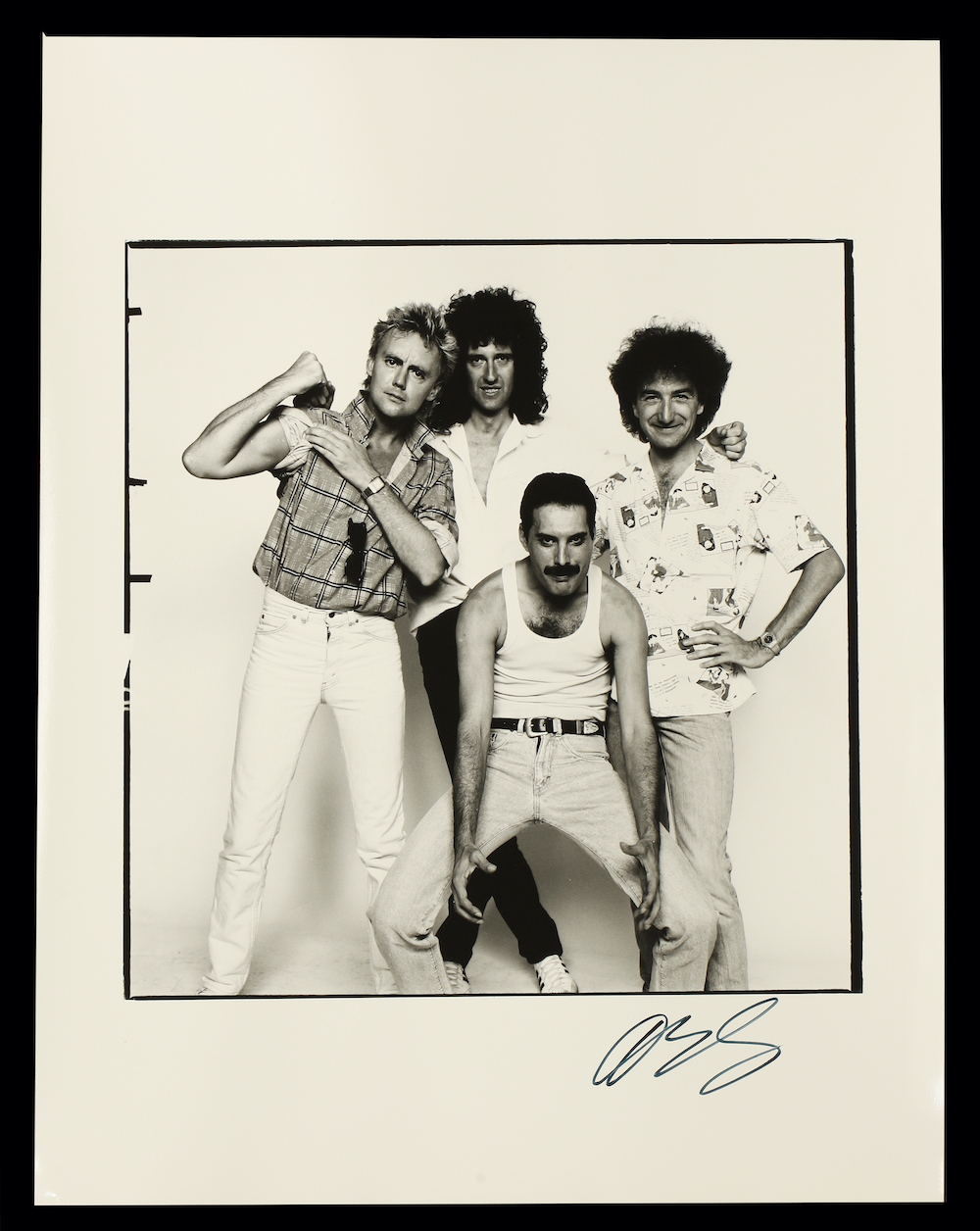 Photograph of Freddie Mercury and Queen taken by David Bailey at Live Aid in 1985