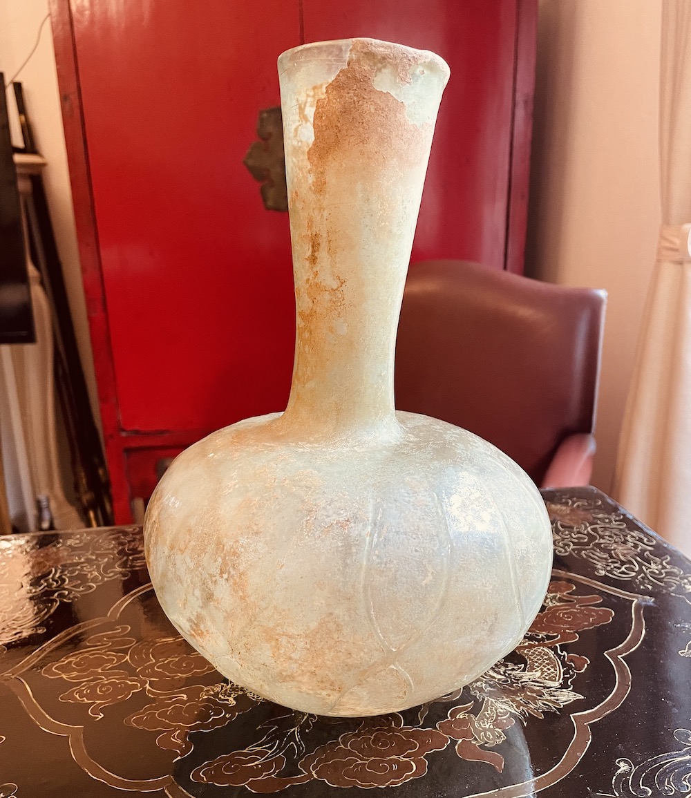 A Roman glass flask