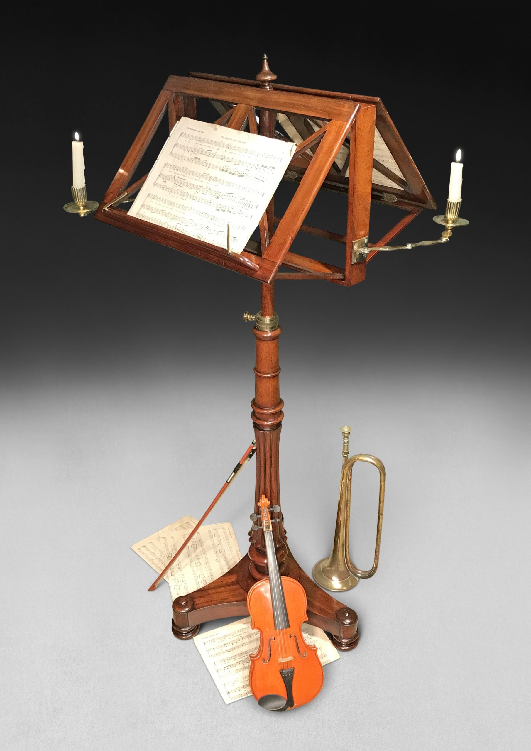 An antique Regency mahogany duet music stand