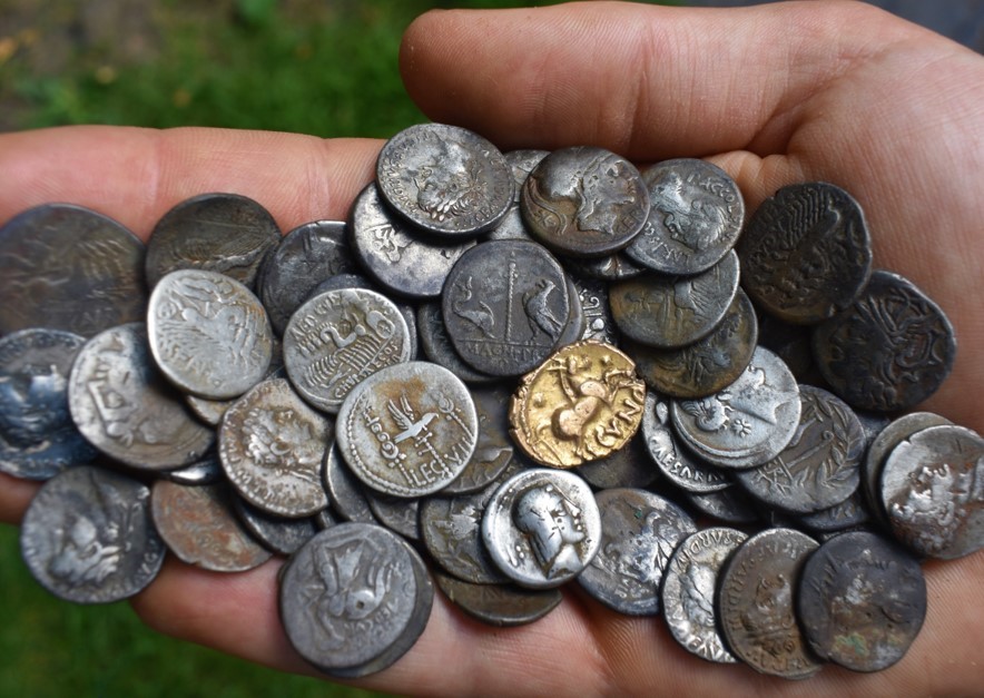 Coins from the hoard at Helmingham Hall in Suffolk