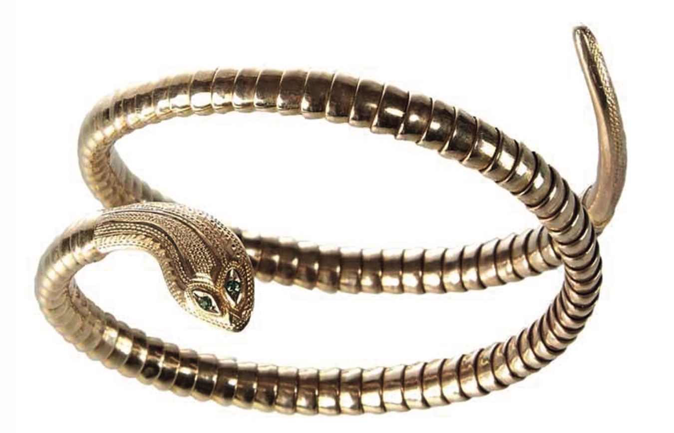 An early 20th-century 9ct gold snake bangle