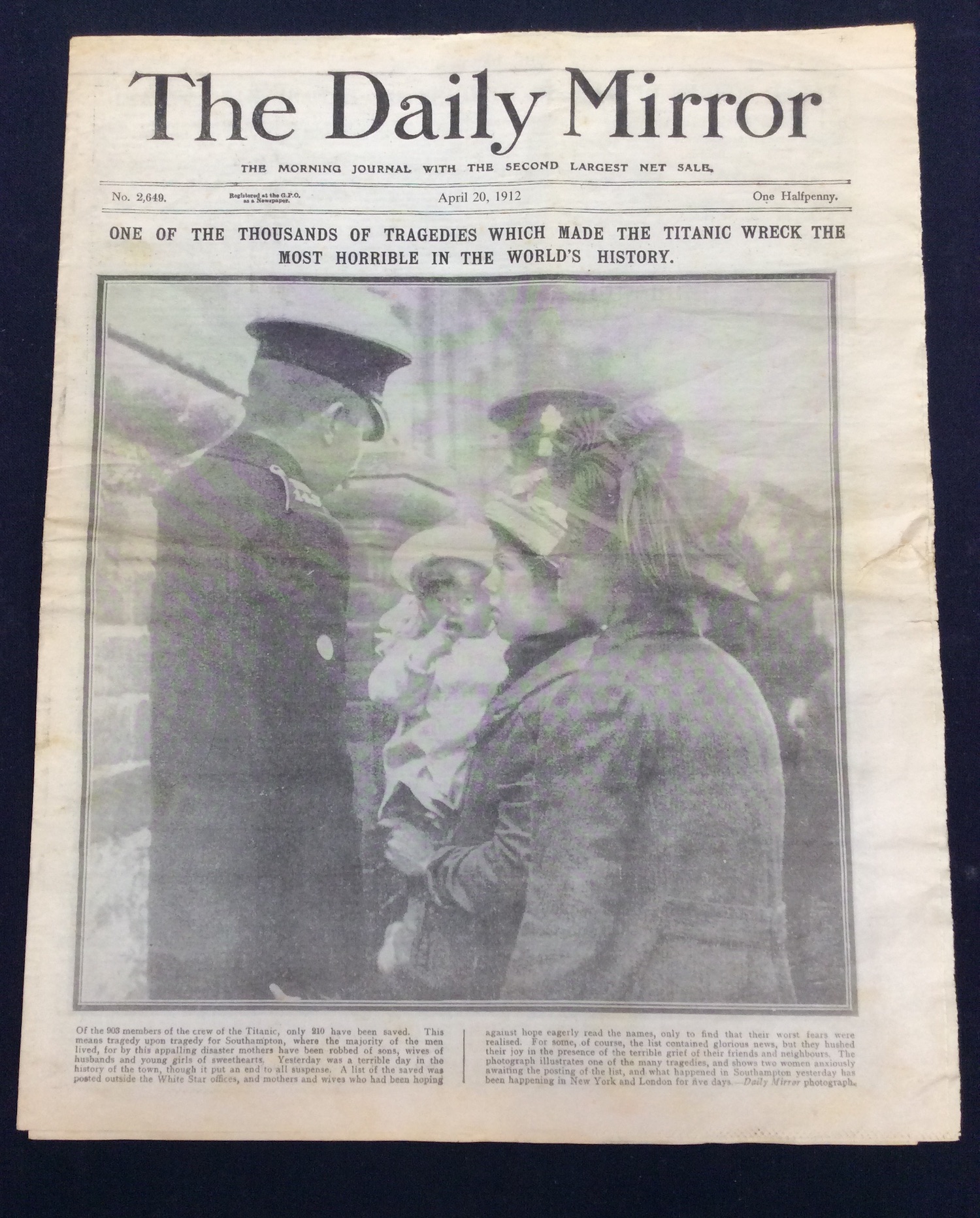 Titanic coverage in The Daily Mirror from April 20, 1912. Credit: Hansons