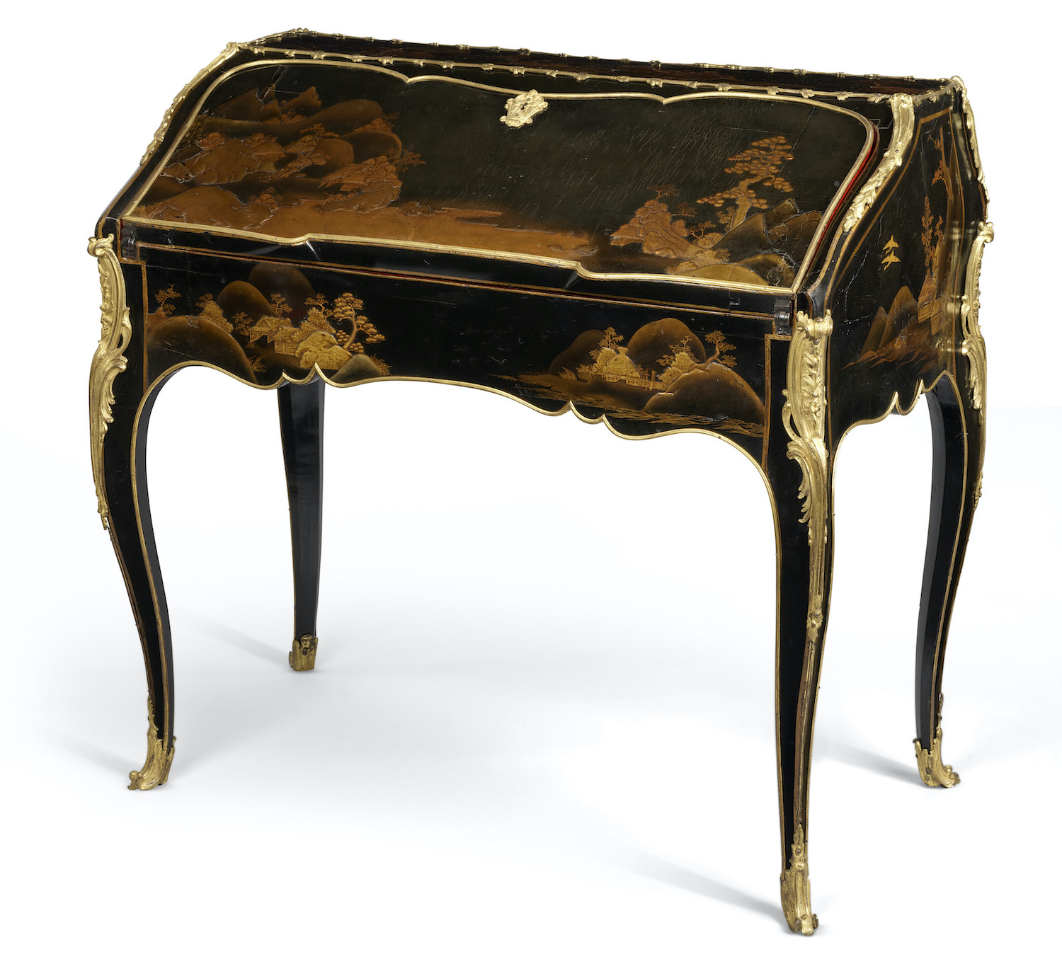 Jacques Dubois A Louis XV ormolu mounted Japanese black and gilt lacquer bureau de pente