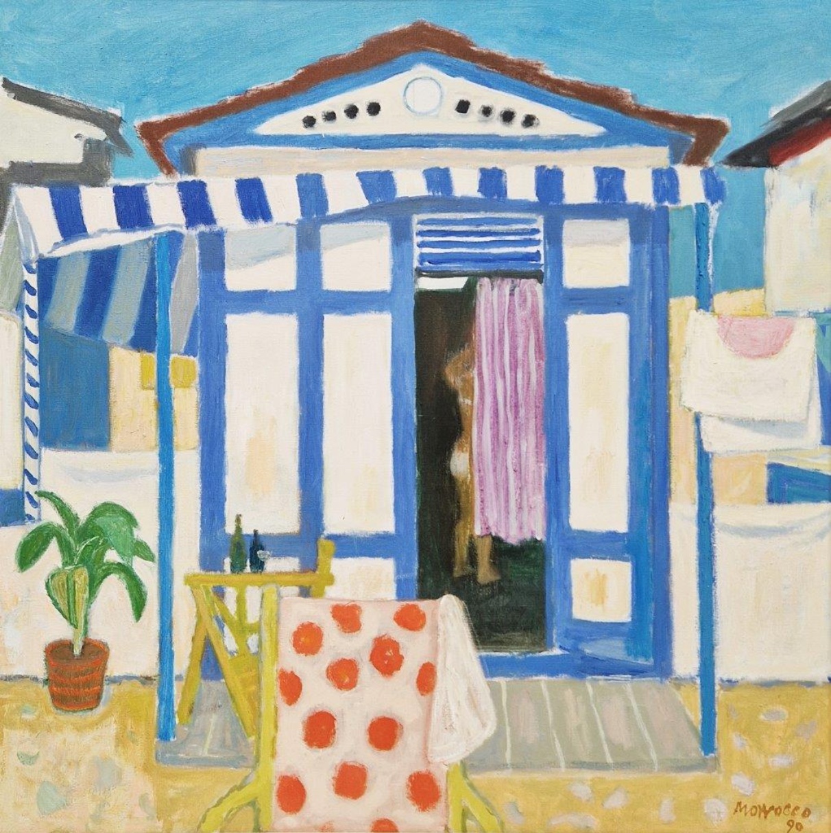 A painting entitled Beach Hut by Alberto Morrocco