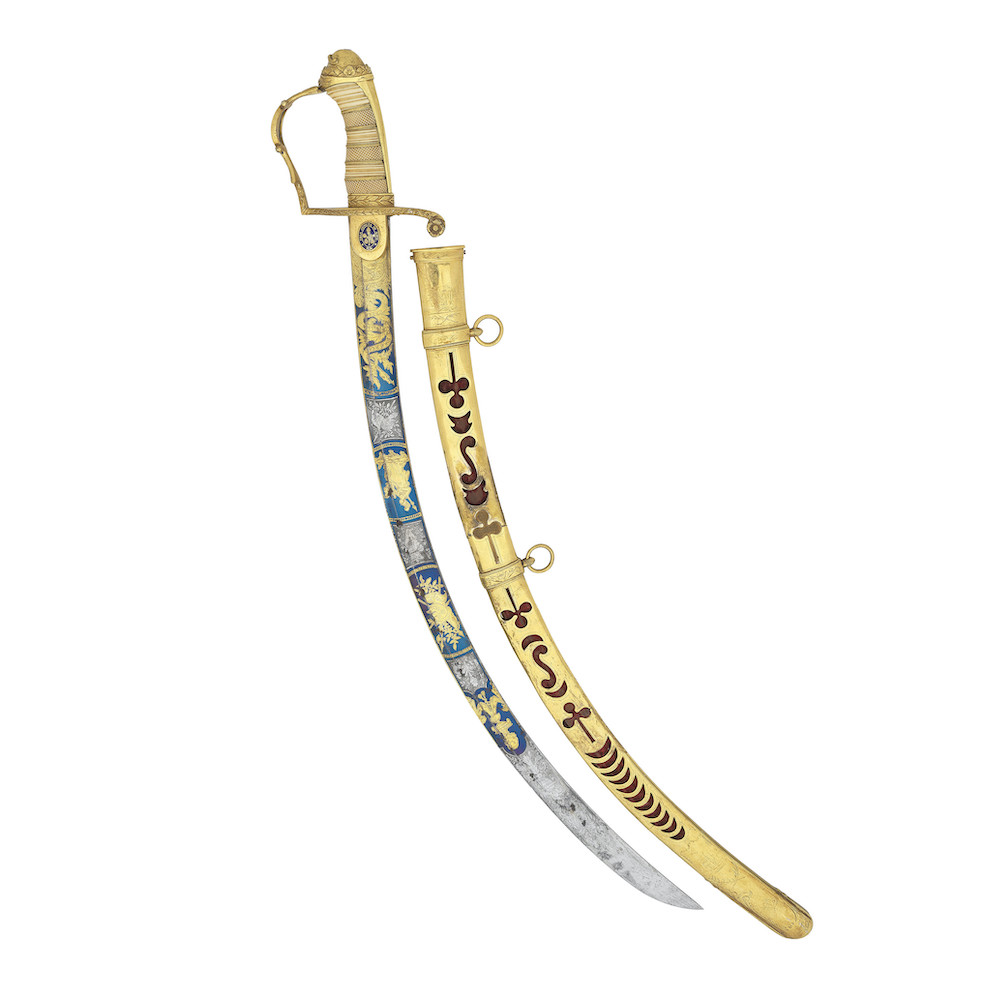 An Irish Ormolu-Mounted and Enamelled Sabre Presented By The City of Dublin to Lt. Colonel Sir Ulysses Burgh KCB