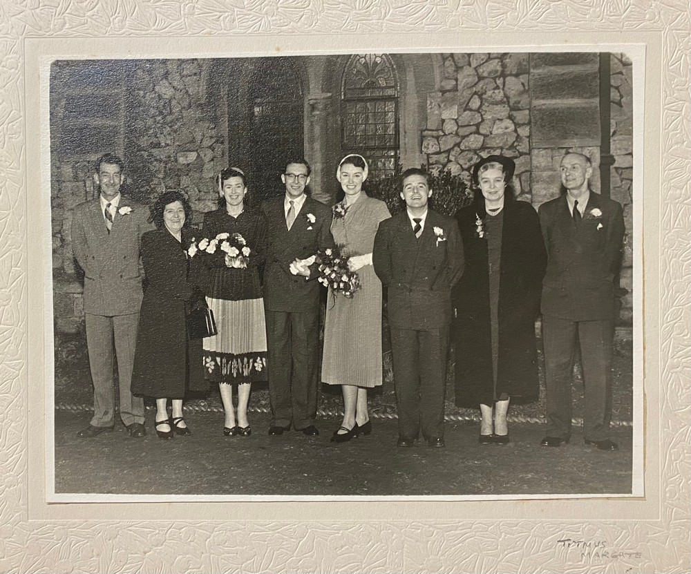 Eric and Joan Morecambe on their wedding day in 1952. Ernie Wise, best man, is to the right of the couple