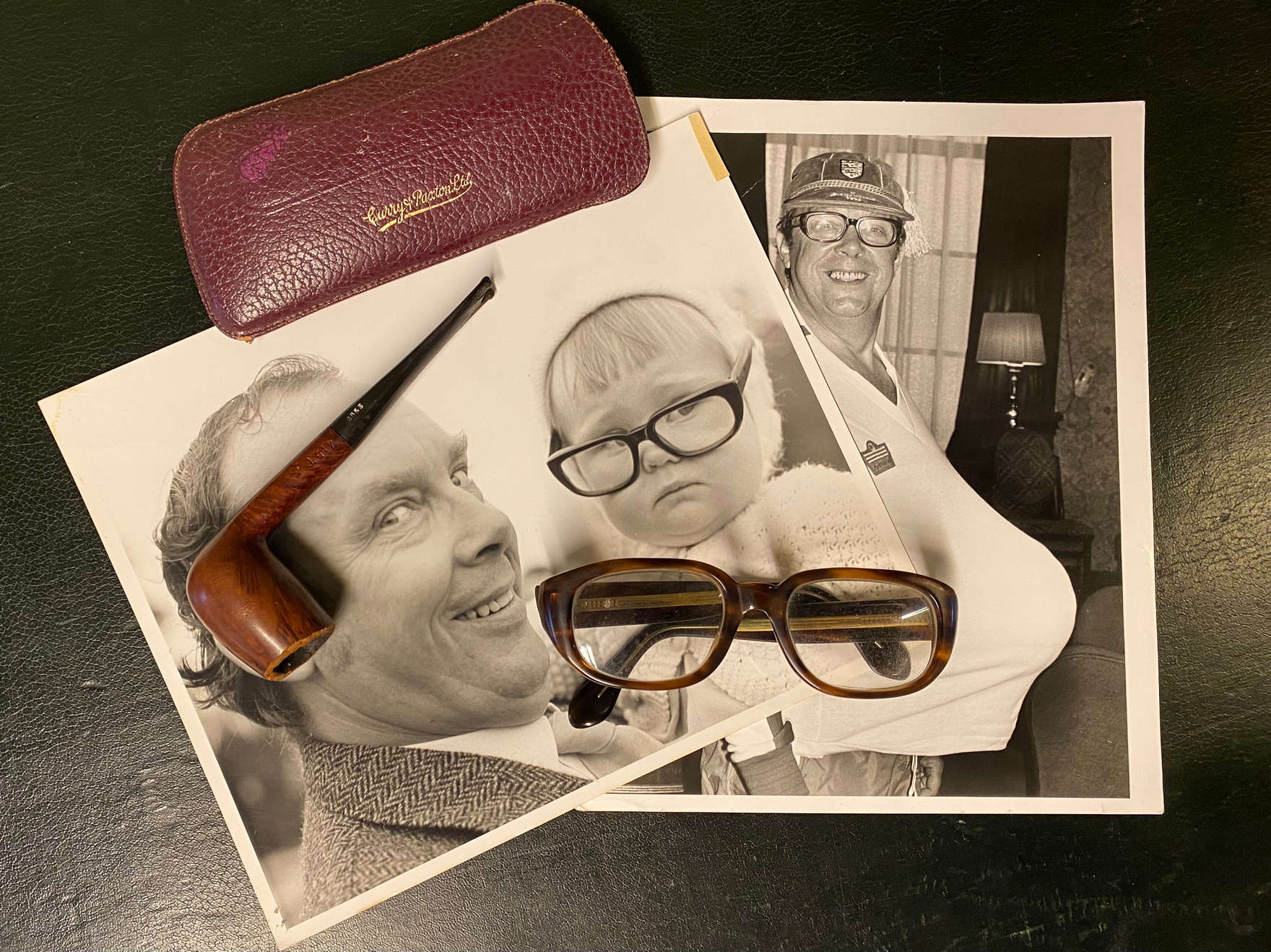 Eric Morecambe's spectacles plus two press photos and pipe