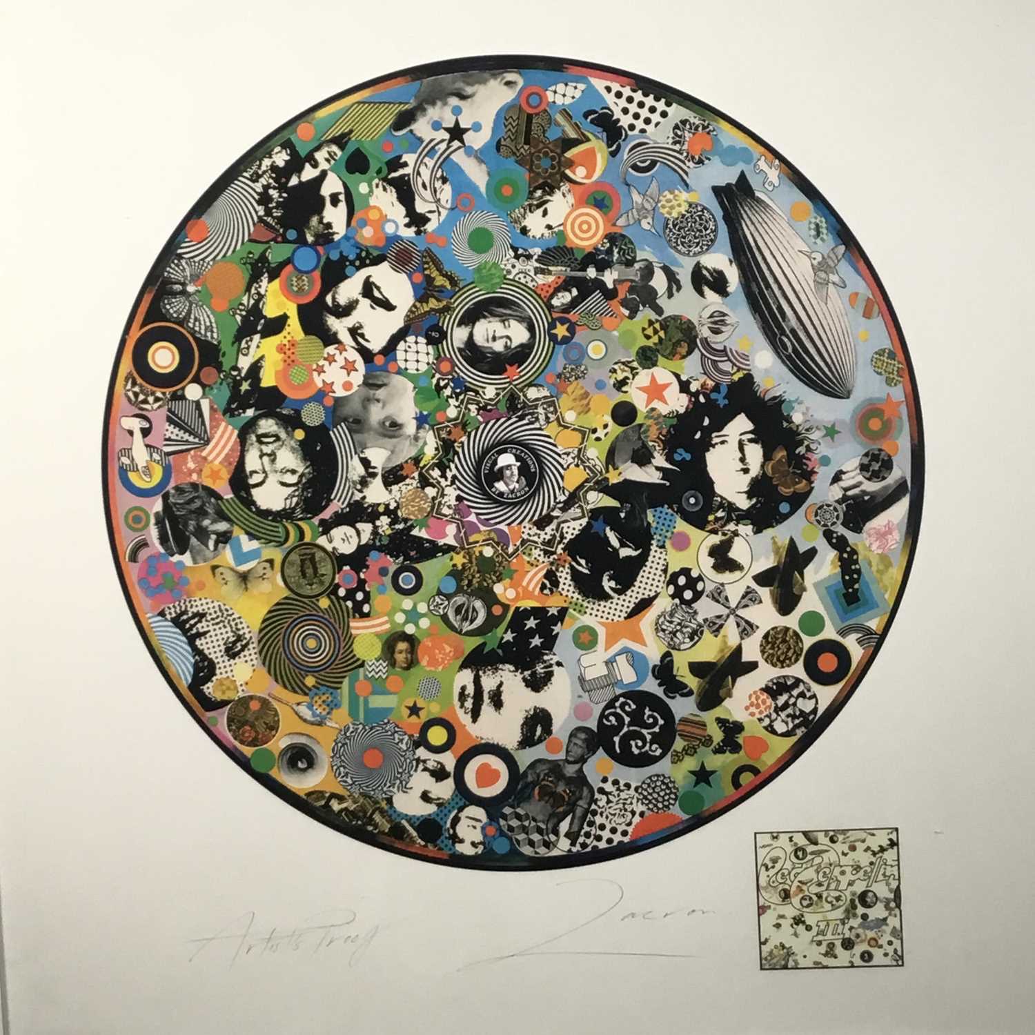 A screen print of 'Led Zeppelin III' album pin wheel, signed and inscribed Artist's Proof by the artist Zacron