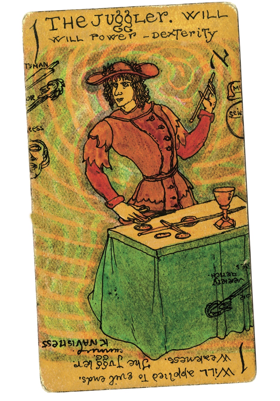 An antique tarot card of The Juggler