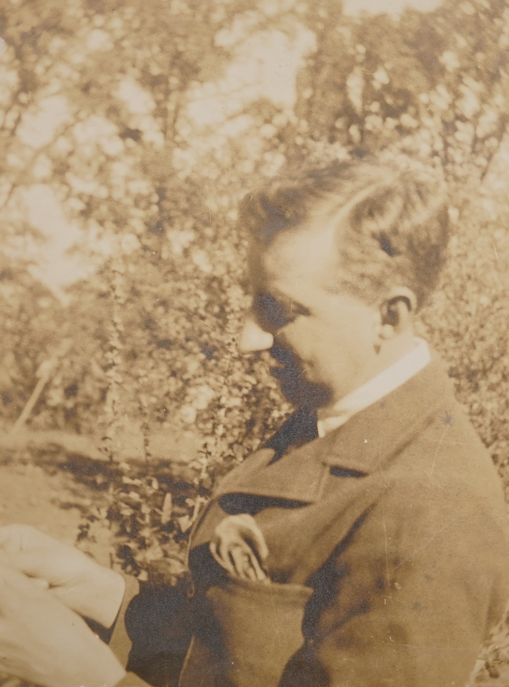 A photograph of the British novelist E.M. Forster in the garden at Charleston farmhouse in Sussex, taken by Vanessa Bell in 1923