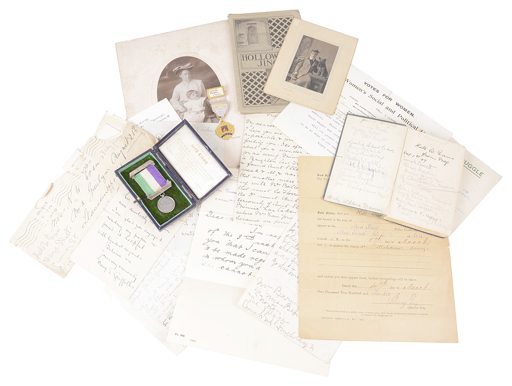 Suffragette collection of letters and medal