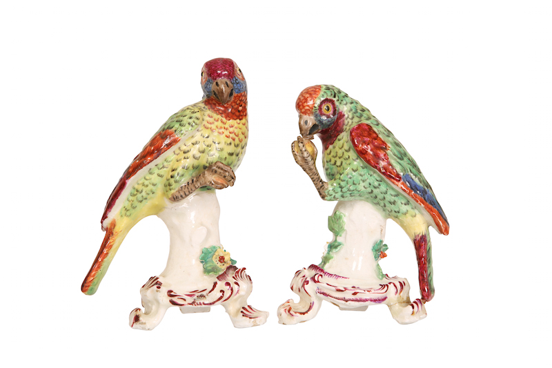 Porcelain parrots from the Bow factory