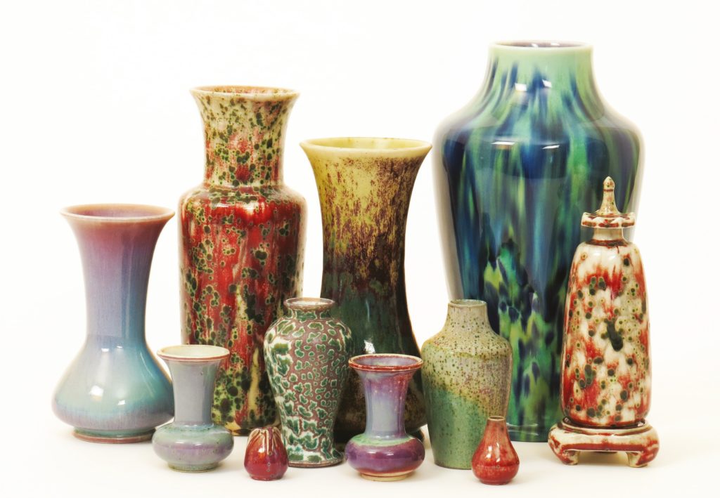 Examples of pottery from the Ruskin Pottery