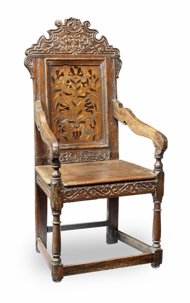 Antique mid-17th century oak armchair