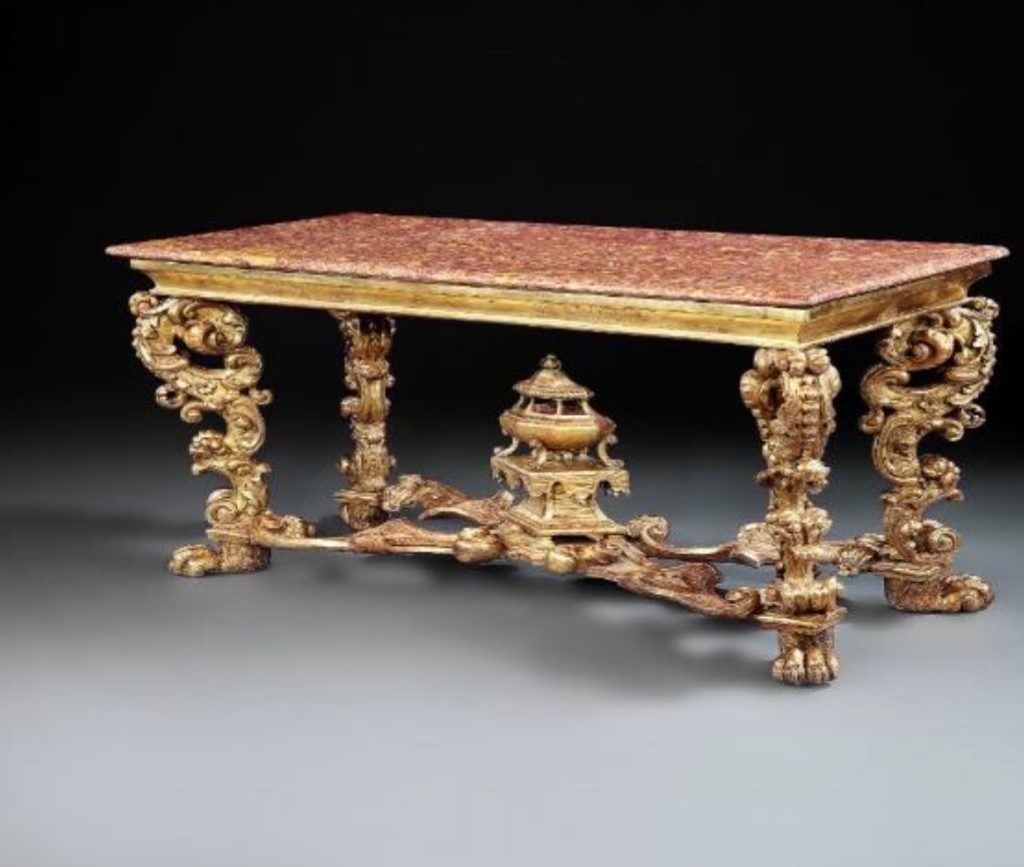 Italian Louis XIV gilt wood, marble topped centre table 