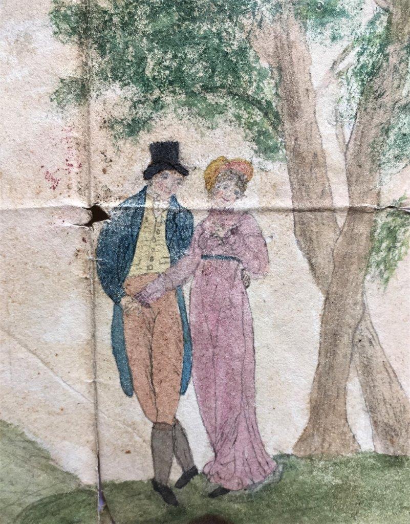 Hand-drawn figures on the Victorian antique Valentine card